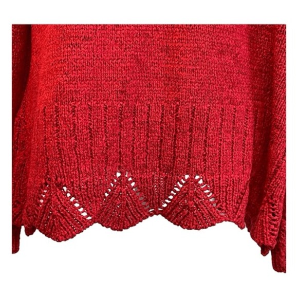 Tweeds Waterfall Cardigan Sweater Red Open Knit Long‎ Sleeve Yoke Collar XL - Picture 5 of 8